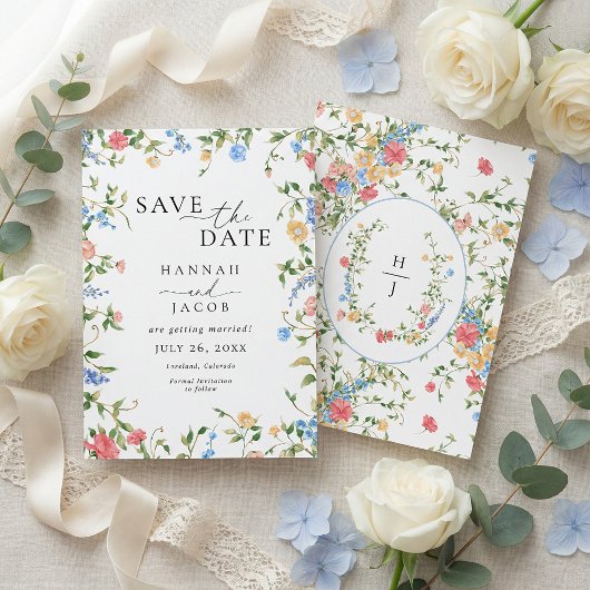Elegant Wildflower Monogram Wedding Save The Date
