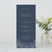 Elegant Wildflower Navy Blauw Bruiloft Diner Menu (Staand voorkant)