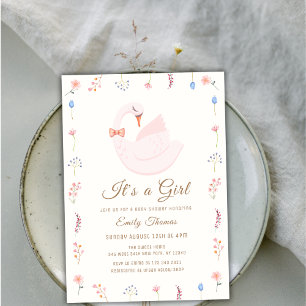 Elegant Wildflower Princess Swan Girl Baby shower Kaart