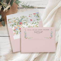 Elegant Wildflower Roze bruiloft retour adres Envelop
