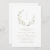 Elegant Wildflower Rustic Boho Wedding monogram Kaart (Voorkant / Achterkant)