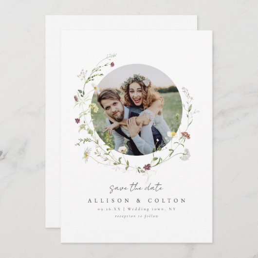 Elegant Wildflower Rustic Boho Wedding monogram Save The Date (Voorkant / Achterkant)