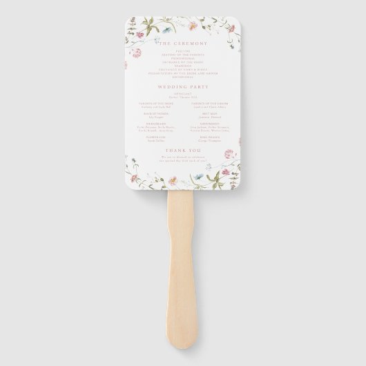 Elegant Wildflower Rustic Boho Wedding Programme Handwaaier (Achterkant)