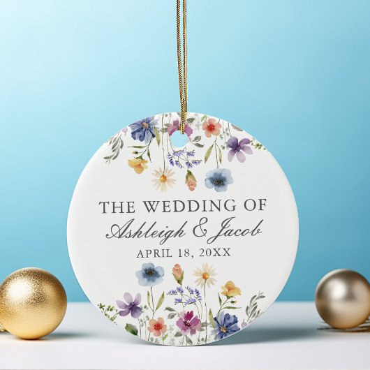 Elegant Wildflower Spring Wedding Keepsake Keramisch Ornament