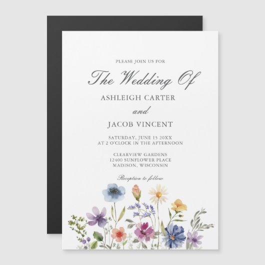 Elegant Wildflower Spring Wedding Magnetische Uitnodiging (Voorkant / Achterkant)