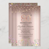 Elegant Wildflower, String Lights 80th Birthday Kaart (Voorkant / Achterkant)