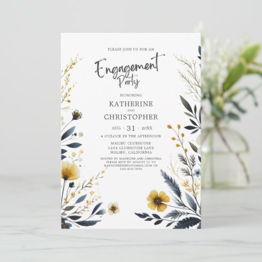 Elegant Wildflower Verlovingsfeest Kaart (Staand voorkant)