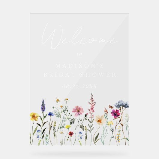 Elegant Wildflower Vrijgezellenfeest Welkom Acryl Bord (Voorkant)