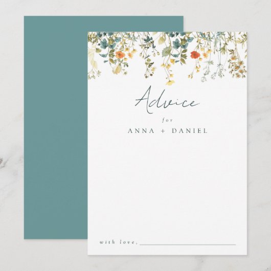 Elegant Wildflower Wedding Advieskaart (Voorkant / Achterkant)