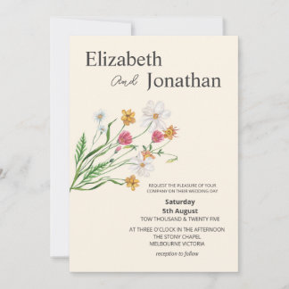 Elegant Wildflower Wedding Invite Kaart