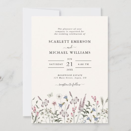 Elegant Wildflower Wedding Kaart (Voorkant)