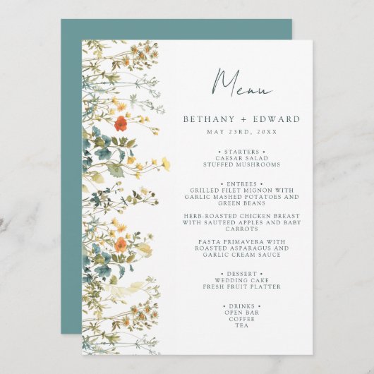 Elegant Wildflower Wedding Menu (Voorkant / Achterkant)