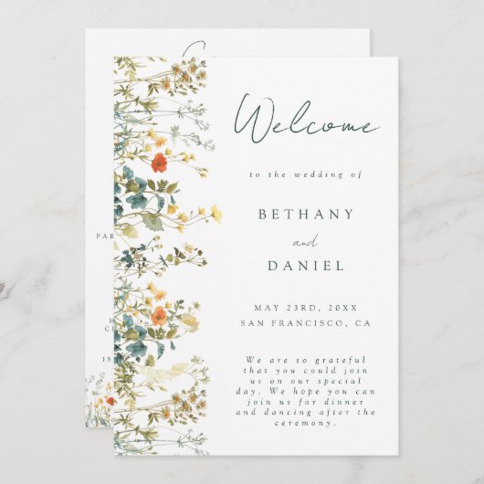 Elegant Wildflower Wedding Programma (Voorkant / Achterkant)