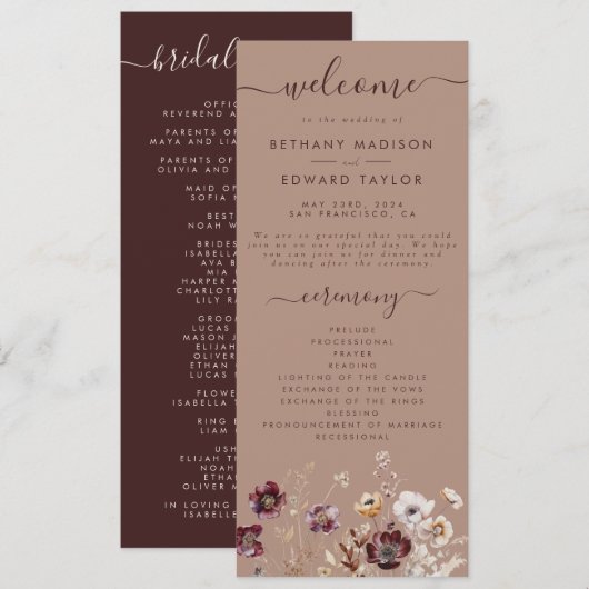Elegant Wildflower Wedding Programma (Voorkant / Achterkant)