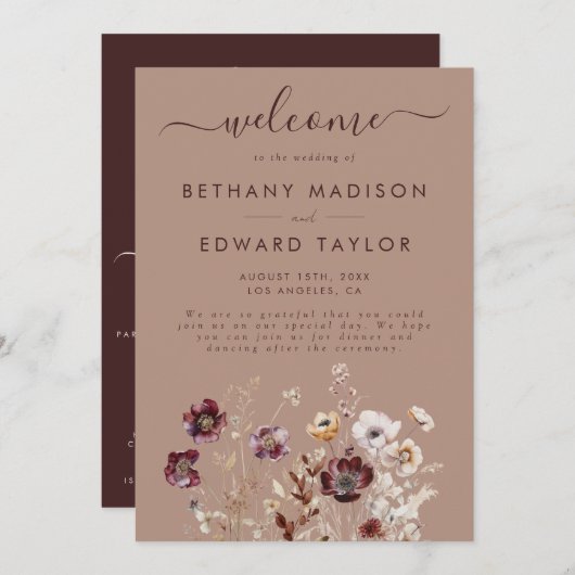 Elegant Wildflower Wedding Programma (Voorkant / Achterkant)