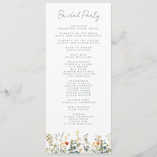 Elegant Wildflower Wedding Programma (Achterkant)