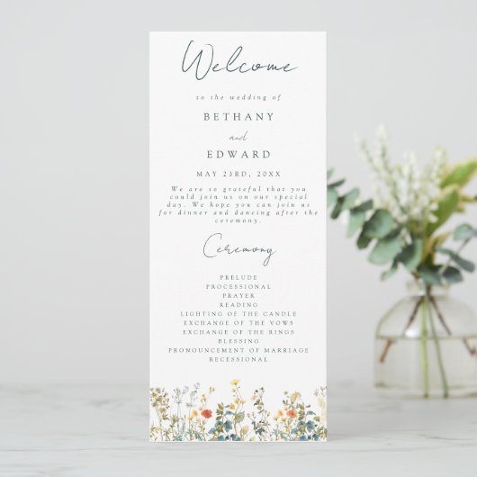 Elegant Wildflower Wedding Programma (Staand voorkant)
