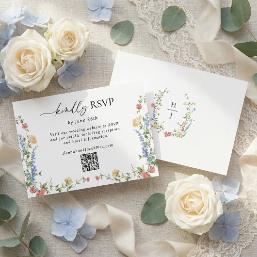 Elegant Wildflower Wedding QR Code RSVP Card