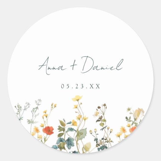 Elegant Wildflower Wedding Ronde Sticker (Voorkant)