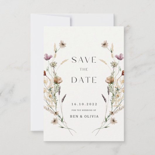 Elegant Wildflower Wedding Save the Date Kaarten (Voorkant)