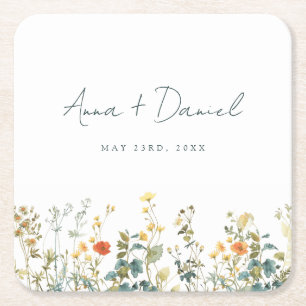 Elegant Wildflower Wedding Vierkante Kartonnen Onderzetter