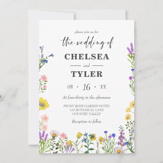 Elegant Wildflower Wilde Floral Wedding Kaart (Voorkant)