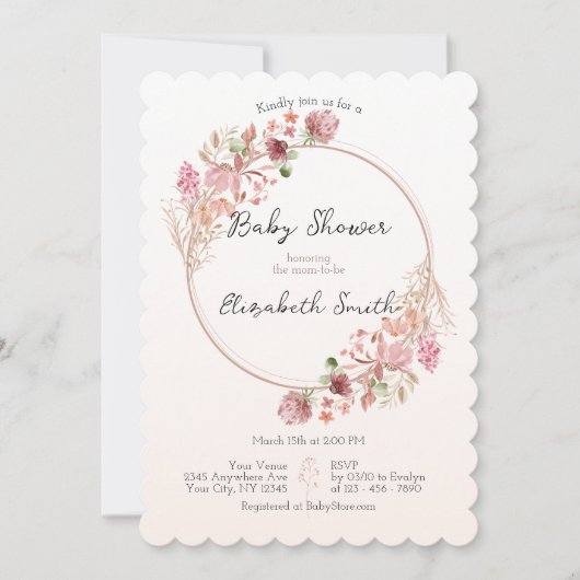 Elegant Wildflower Wreath Baby Shower Invitation (Devant)