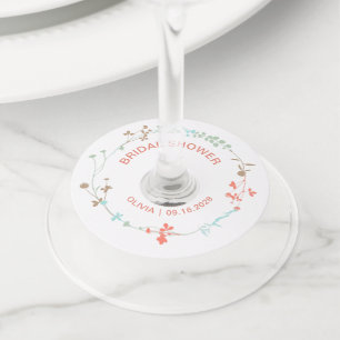 Elegant Wildflower Wreator Vrijgezellenfeest Wijnglaslabel