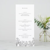 Elegant Wildflower Zwart Wit Bruiloft Diner Menu (Staand voorkant)
