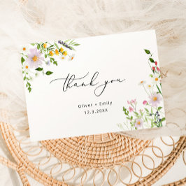 Elegant wildflowers minimalist Wedding Thank you Kaart