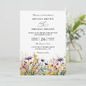 Elegant Wildflowers Rustic Budget QR Code Wedding Kaart (Staand voorkant)
