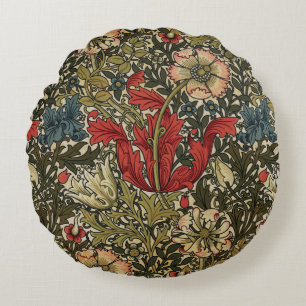 Elegant William Morris bloemenpatroon rood groen Rond Kussen