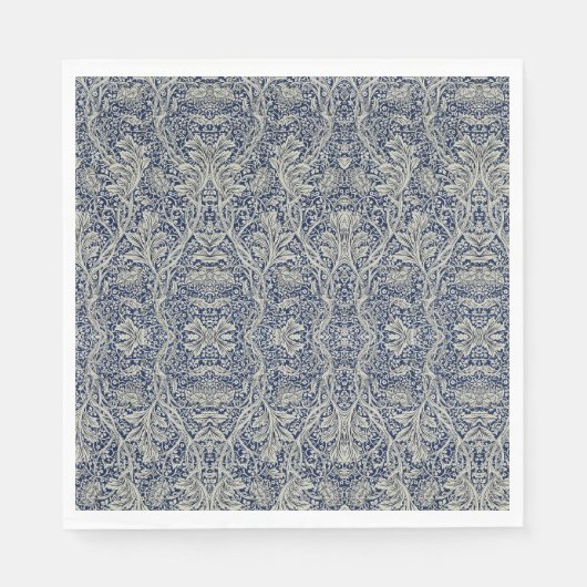 Elegant William Morris Floral Blauw Wit Patroon Servet (Voorkant)