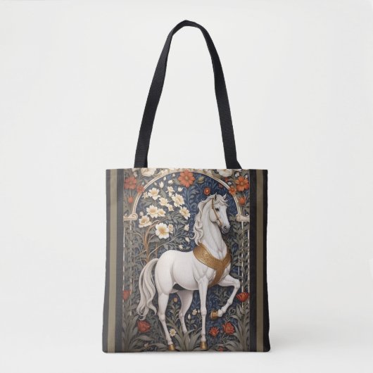 Elegant William Morris geïnspireerd wit paard Draagtas (Voorkant)