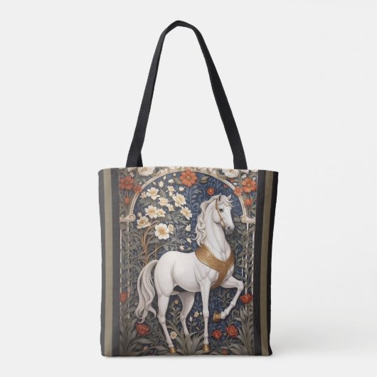 Elegant William Morris geïnspireerd wit paard Draagtas (Achterkant)
