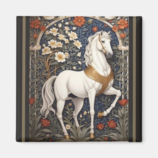 Elegant William Morris geïnspireerd wit paard Magneet (Voorkant)