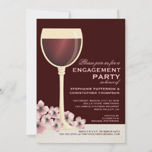 Elegant Wine & Floral Wedding Engagement Party Kaart