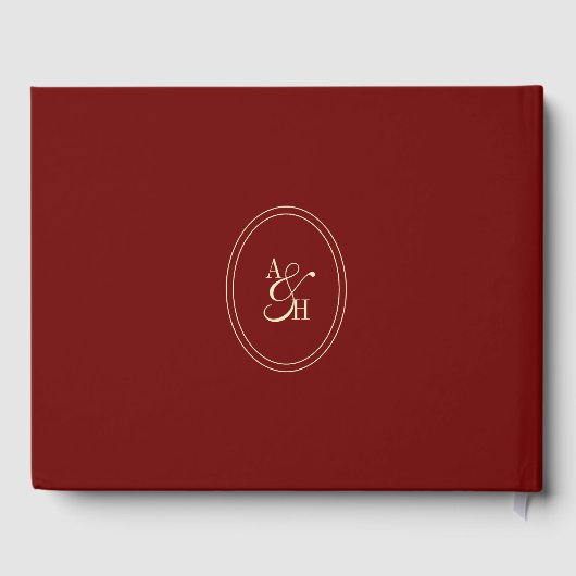 Elegant Wine Red Script Monogram Wedding Gastenboek (Achterkant)