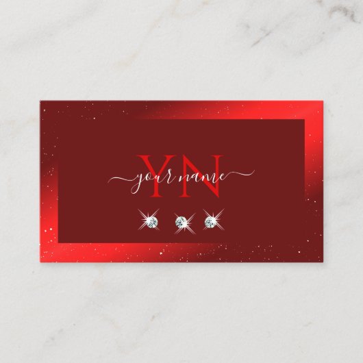 Elegant Wine Red Sparking Diamonds met Monogram Visitekaartje (Voorkant)