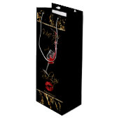 Elegant Wine Sips en Red Lips - Hartelijk dank Wijn Cadeautas (Voorkant Gekanteld)