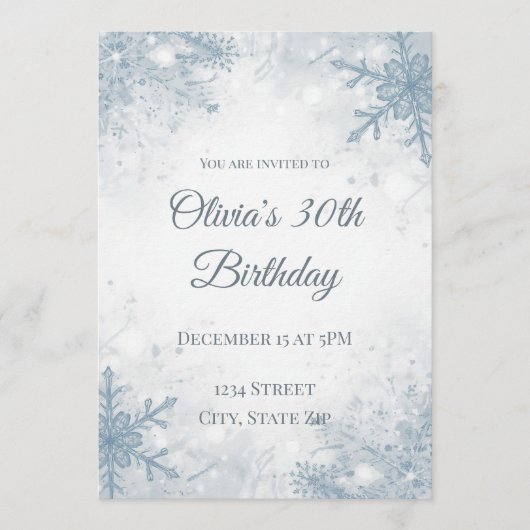 Elegant Winter 30th Birthday Invitation – Icy Snow (Devant)