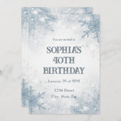 Elegant Winter 40th Birthday Invitation – Frosted (Devant / Derrière)