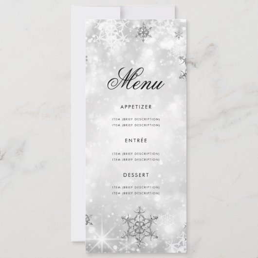 Elegant Winter 60th Birthday Program Silver Menu Kaart (Achterkant)