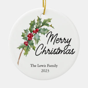 Elegant Winter Berries Vakantie Party Keramisch Ornament