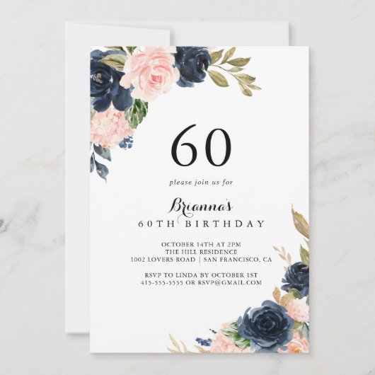 Elegant Winter Bloemen 60e Verjaardagsfeest Kaart (Voorkant)