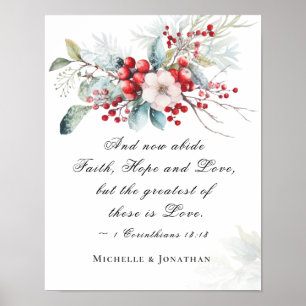 Elegant Winter Bloemen Bruiloft Schrift Christelij Poster