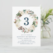 Elegant Winter Bloemen Krans Navy Verjaardagsfeest Kaart (Staand voorkant)