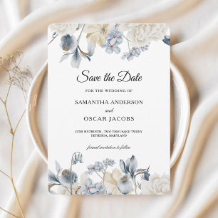Elegant Winter Blue en White Flowers Save The Date