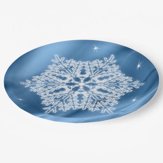 Elegant Winter Blue en White Snowflake Kerstmis Papieren Bordje (Gekanteld)