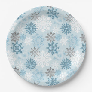 Elegant Winter Blue Silver Glitter Snowflakes Papieren Bordje